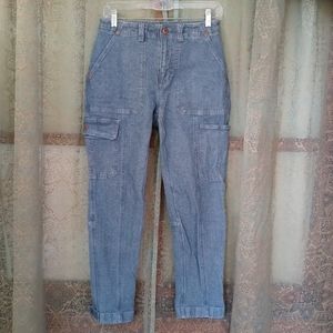Duluth Trading Company blue denim work pants high rise tapered leg 4